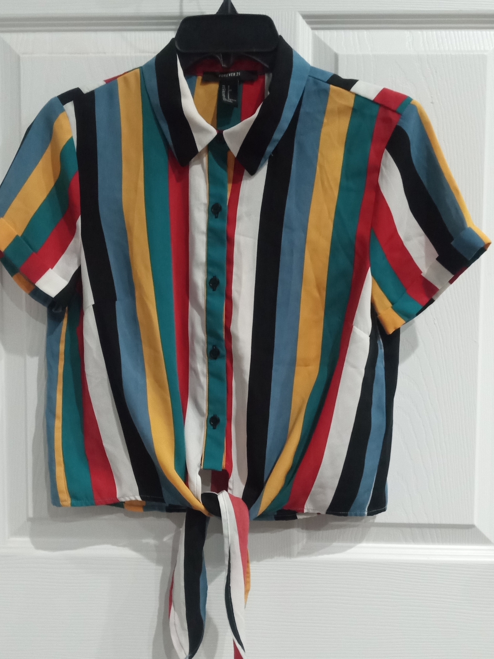 Forever 21 Multicolor Vertical Stripe Tie-Front Kids Blouse
